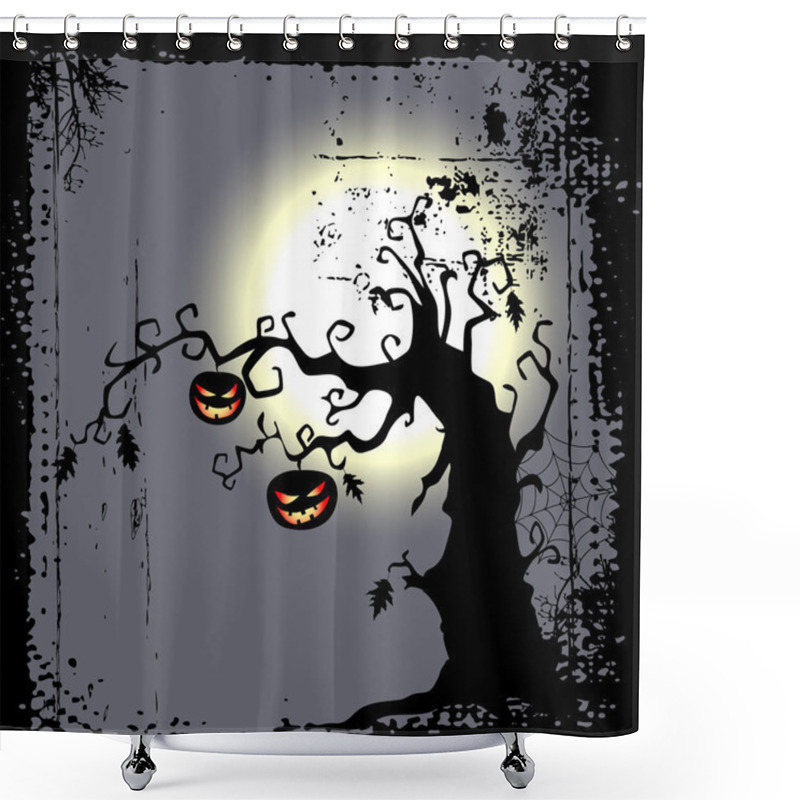 Personality  Halloween Background - Two Pumpkins Are Hanging On The Tree Shower Curtains