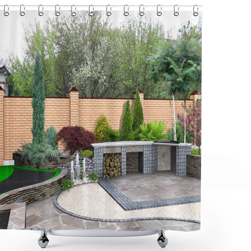 Personality  Landscaping Recreational Space Plant Groupings, 3D Render Integrated Into Environment Shower Curtains