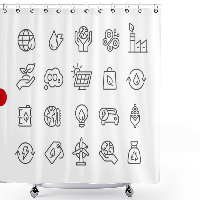 Personality  Ecology & Renewable Energy Icons // Red Point Series - Vector Line Icons For Your Digital Or Print Projects. Shower Curtains