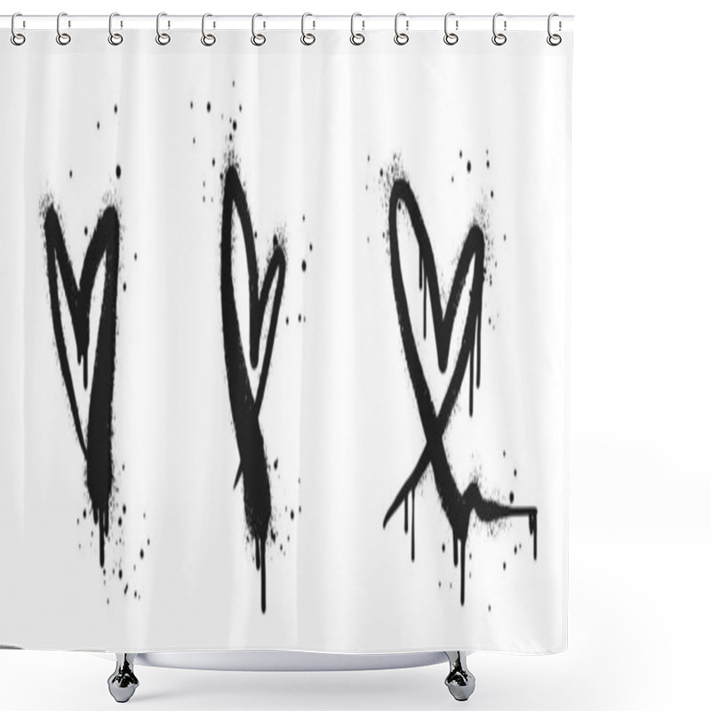 Personality  Spray Painted Graffiti Heart Sign In Black Over White. Love Heart Drip Symbol. Isolated On White Background. Vector Illustration Shower Curtains