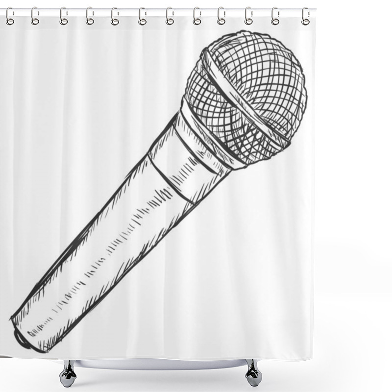 Personality  Vector Sketch Illustration -  Dinamic Microphone Shower Curtains