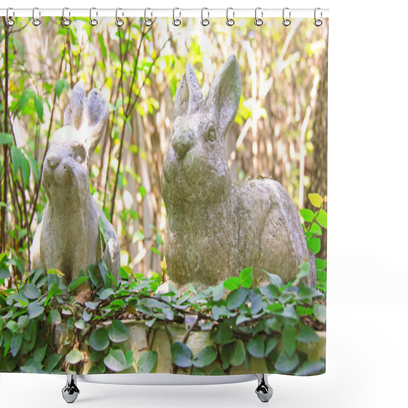 Personality  Statue Of Rabbits Shower Curtains