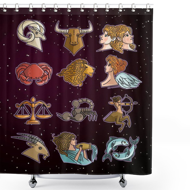 Personality  Twelve Zodiac Constellation Horoscope Signs Shower Curtains