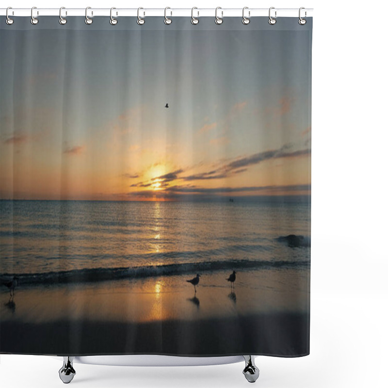 Personality  Beautiful Dramatic Sky With Sea Water On The Summer Beach. Shower Curtains