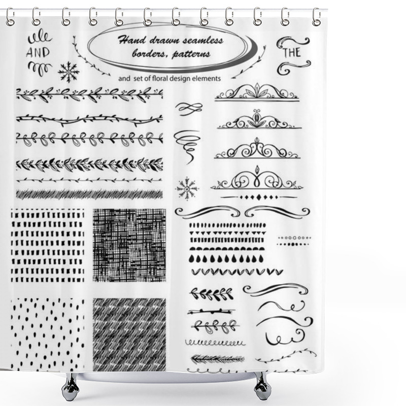 Personality  Set Of Hand Drawn Seamless Borders Shower Curtains