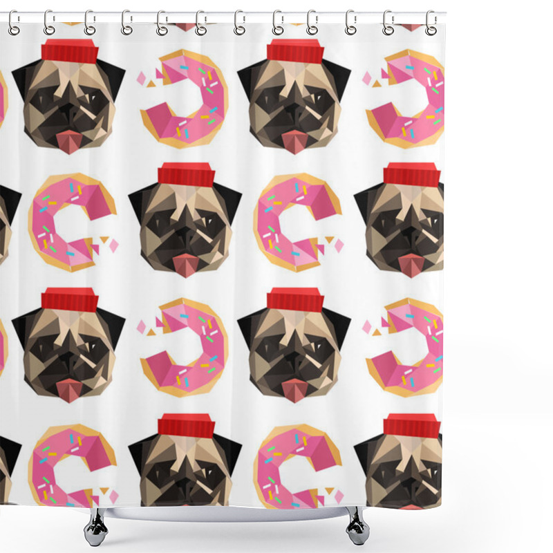 Personality  Polygon Pug Dogs Shower Curtains