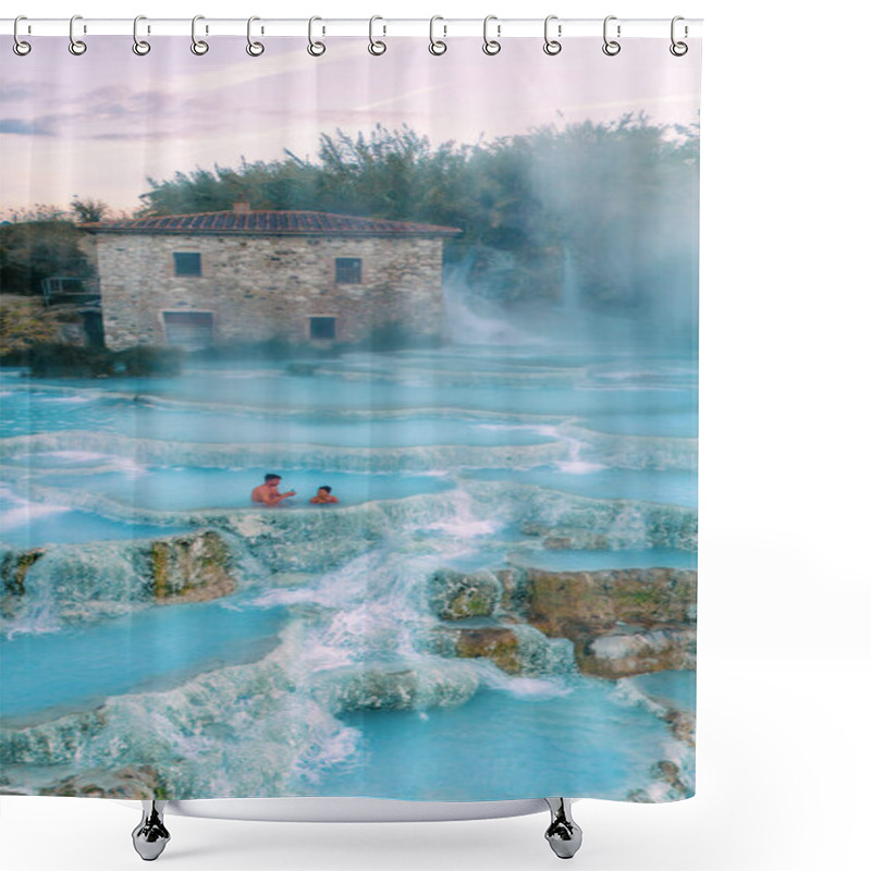 Personality  Visitors Immerse Themselves In The Soothing Thermal Waters Of Saturnia, Surrounded By Cascading Pools And Natural Beauty. The Tranquil Atmosphere Enhances The Rejuvenating Experience In Tuscany Italy Shower Curtains