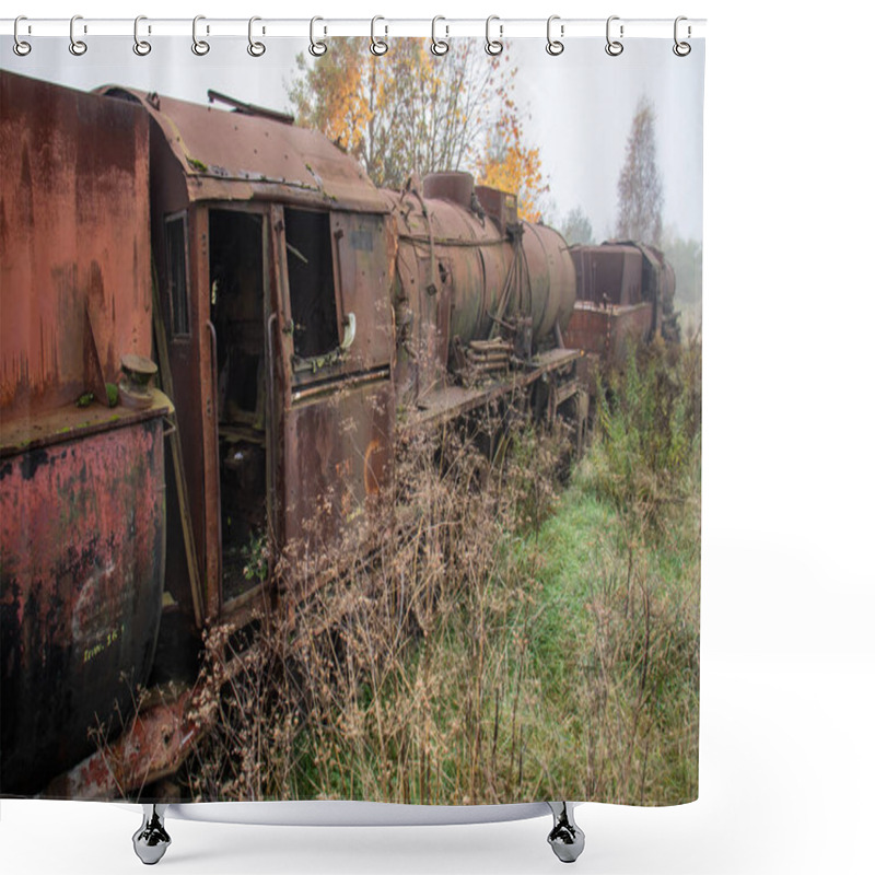 Personality  Old Rusty Trains. Old Abandoned Track, Siding With Dirty Old Tra Shower Curtains