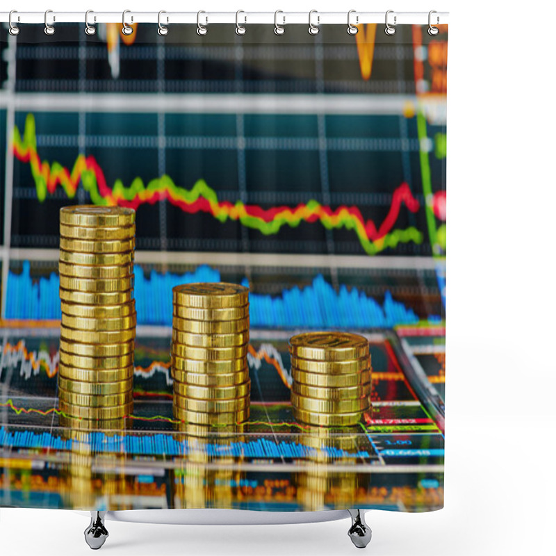 Personality  Downtrend Financial Chart And Stacks Of Golden Coins Shower Curtains