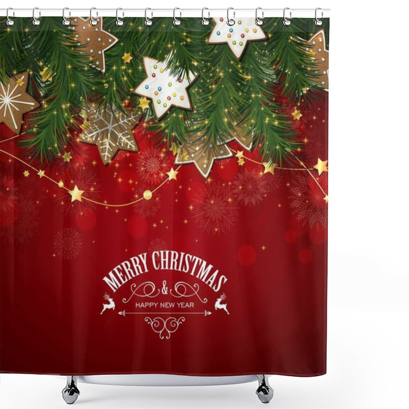 Personality  Vector Christmas Greeting Card With Christmas Cookies Shower Curtains