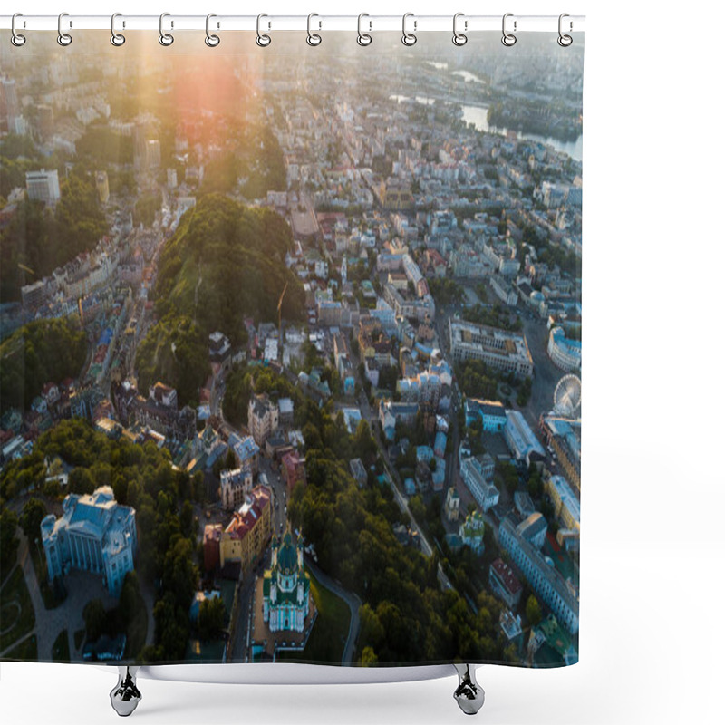 Personality  Aerial Panoramic View To The Andreevsky Descent At Sunset With The St. Andrews Church And Emerald Hills Shower Curtains