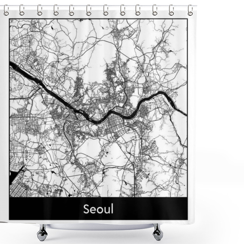 Personality  Seoul South Korea Asia City Map Black White Vector Illustration Shower Curtains