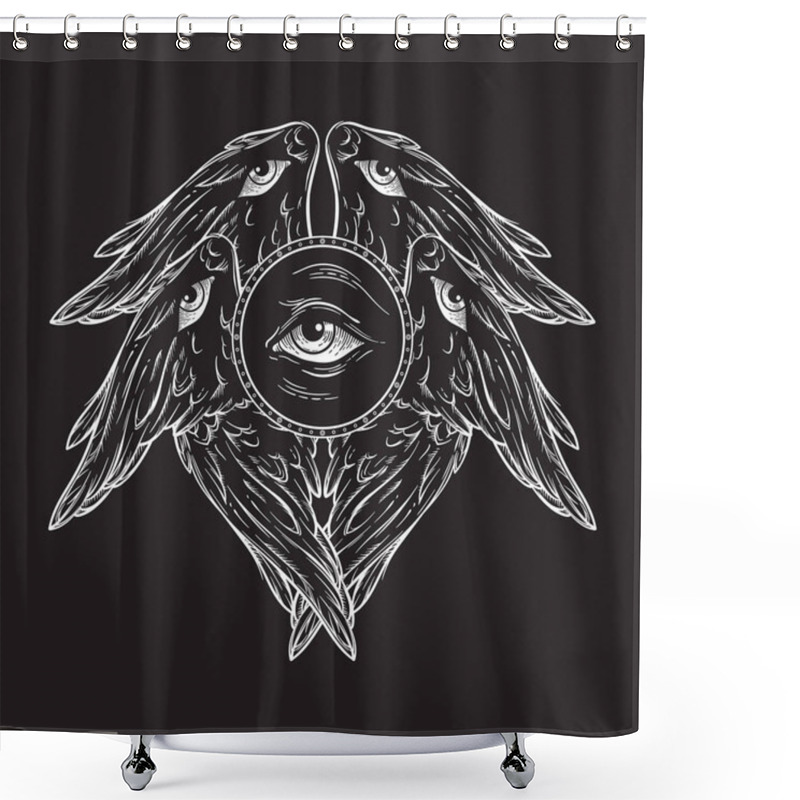 Personality  Biblical Six Winged Angel Seraphim With Eyes Isolated. Hand Drawn Design Vector Illustration. Shower Curtains