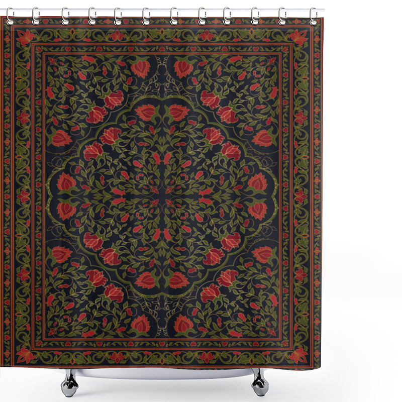 Personality  Colorful Template For Carpet, Textile. Oriental Abstract Ornament. Green And Red Pattern With Frame. Shower Curtains