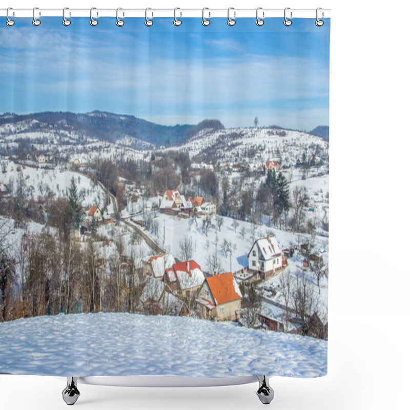 Personality  Winter Landscape With Village Houses Shower Curtains