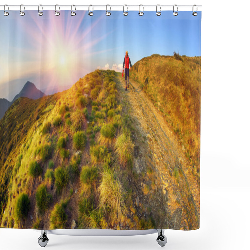 Personality  Clumps Of Grass In Mountains At Sunset Shower Curtains