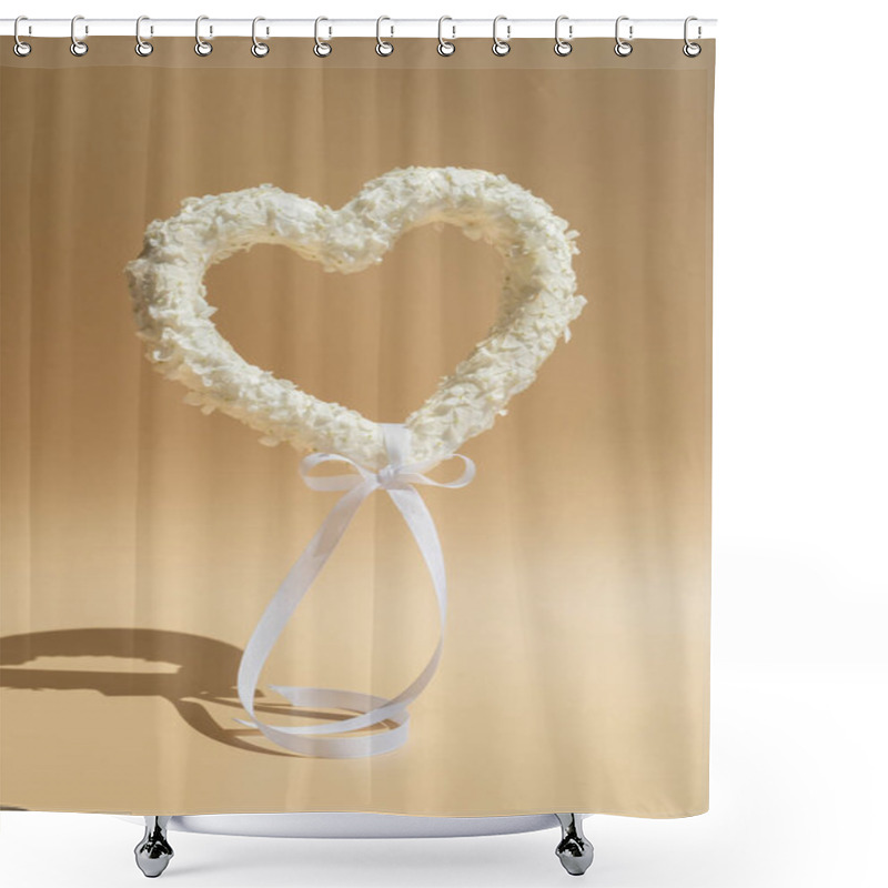 Personality  Heart Made Of White Lilac Flowers Levitating On Pastel Beige Background. Still Life Romantic Composition Of Valentines Day Holiday Copy Space For Your Text Invitation Greeting Card Postcard.  Shower Curtains