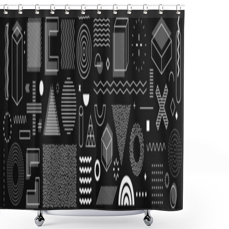 Personality  Set Of Editable Vector Creative Geometric Abstract Elements For Graphic Design, Printing And UI. Triangles, Squares, Circles And Other Simple Shapes With Editable Stroke Weight Shower Curtains