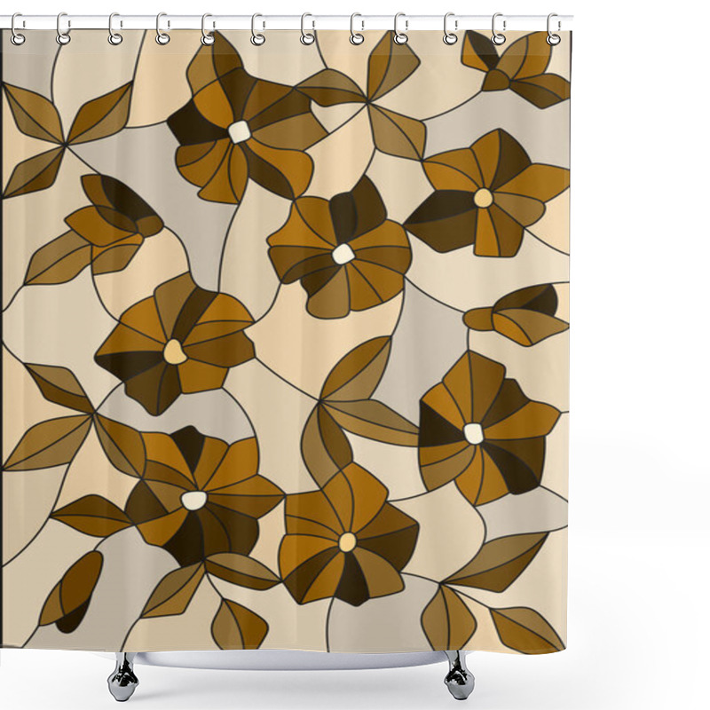 Personality  Illustration In The Style Of Stained Glass With Intertwined Abstract  Flowers And Leaves ,tone Brown,Sepia Shower Curtains