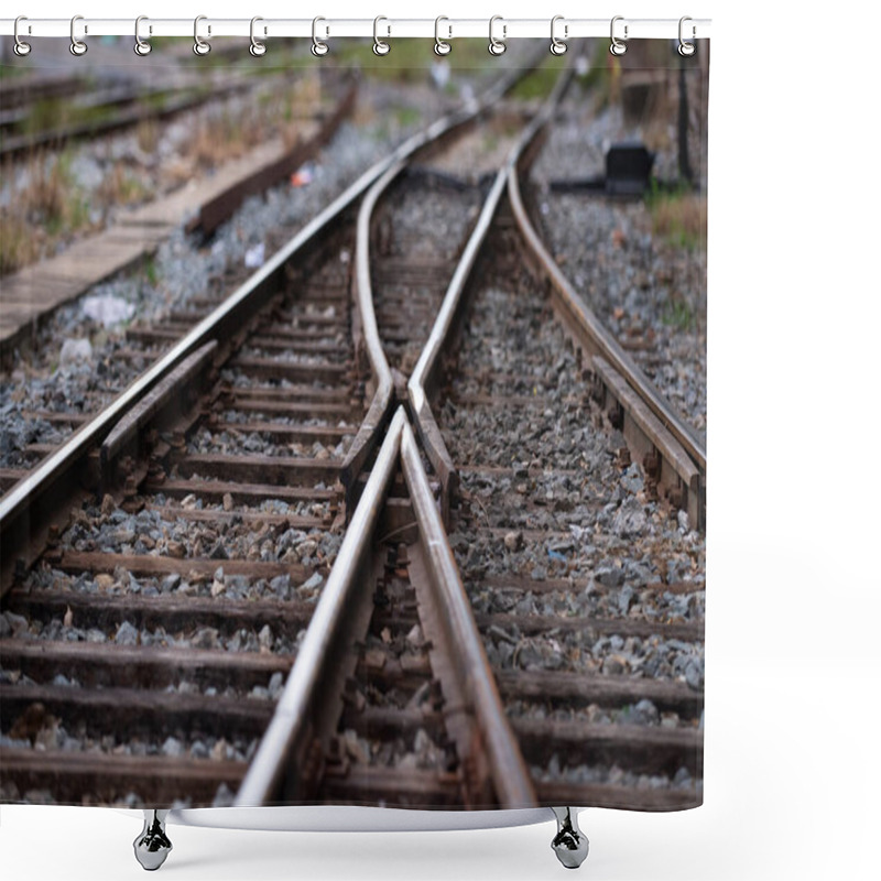 Personality  Railroad Tracks With A Junction On The Front Shower Curtains