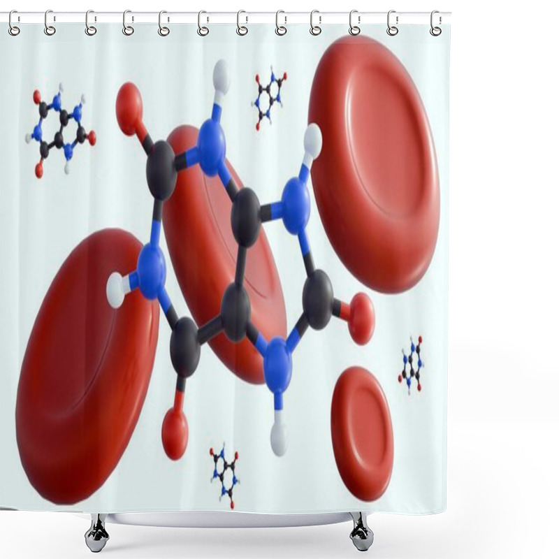 Personality  3D Rendering Of Uric Acid Molecules And Red Blood Cells. Hyperuricemia Occurs When There Is Too Much Uric Acid In The Blood. Shower Curtains