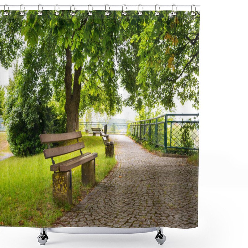 Personality  Benches In Green Park, Old European Town, Nobody. Summer Tourism And Travels, Famous Europe Landmark, Popular Places For Tourists Shower Curtains