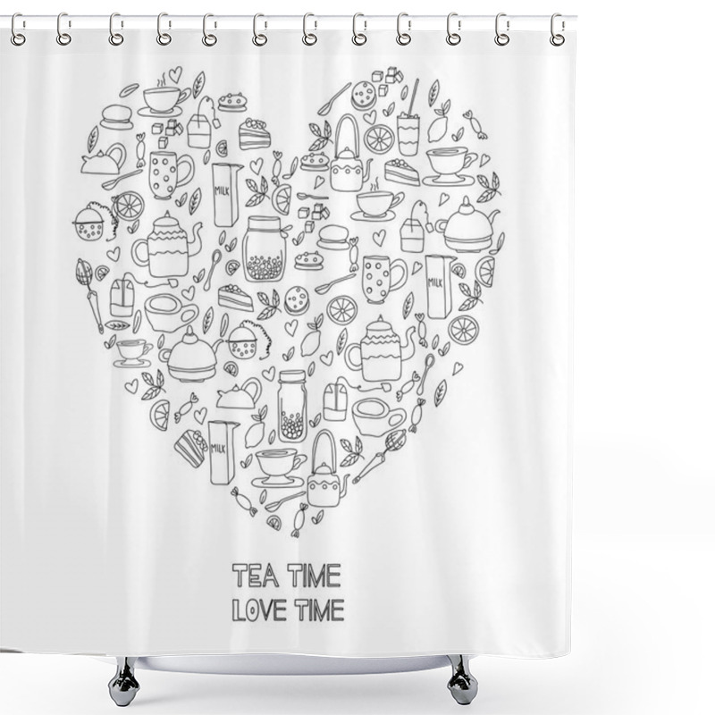 Personality  Bnw Tea Heart Shower Curtains