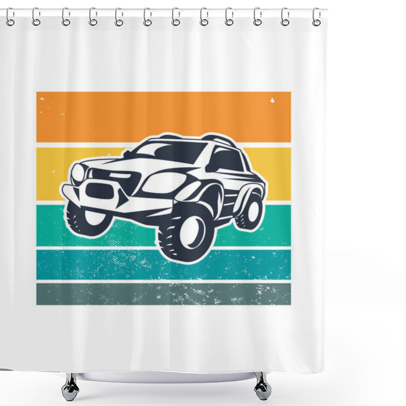 Personality  Car Retro Sunset Design Template. Vector Design Template For Logo, Badges, T-shirt, POD And Book Cover. Isolated White Background. Shower Curtains