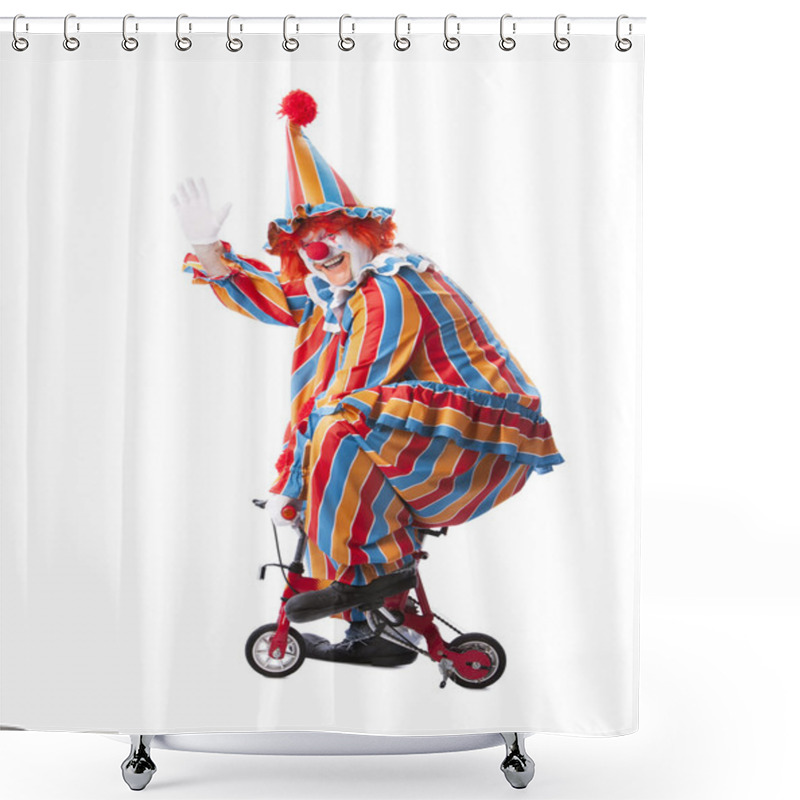 Personality  Clowns: Adult Male Clown Riding A Little Bicycle Shower Curtains