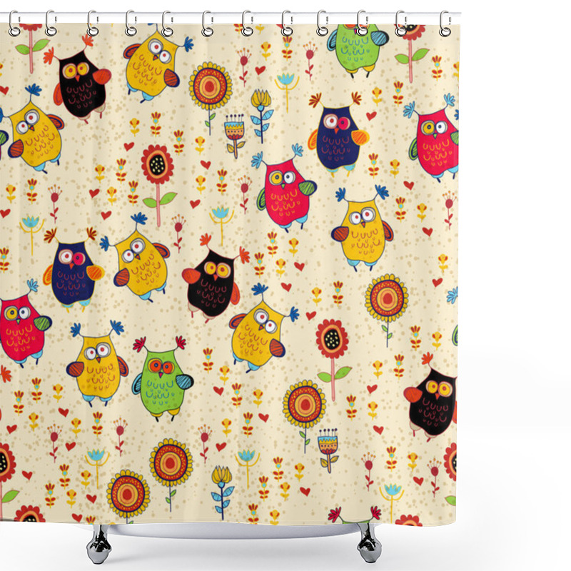 Personality  Floral Seamless Pattern With Owl And Bird Shower Curtains