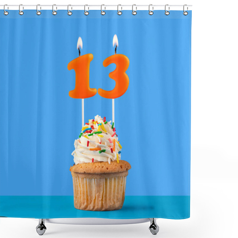 Personality  Orange Birthday Candle And Cupcake - Number 13 Shower Curtains