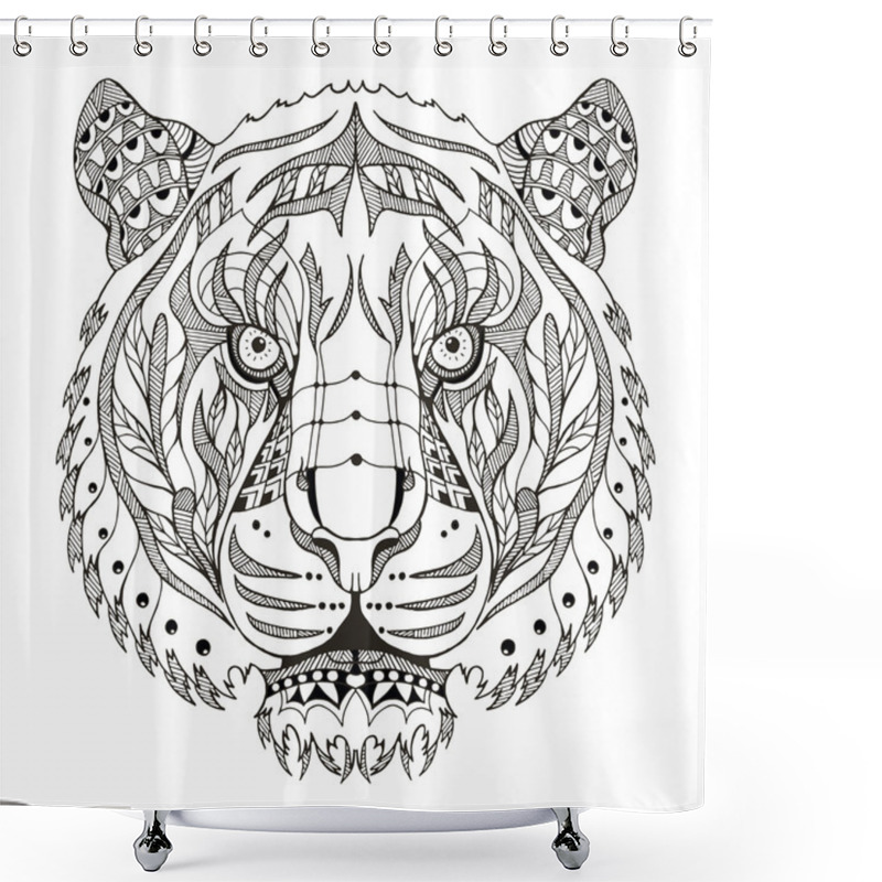 Personality  Tiger Head Zentangle Stylized, Vector, Illustration, Pattern, Freehand Pencil, Hand Drawn. Zen Art. Ornate Vector. Shower Curtains