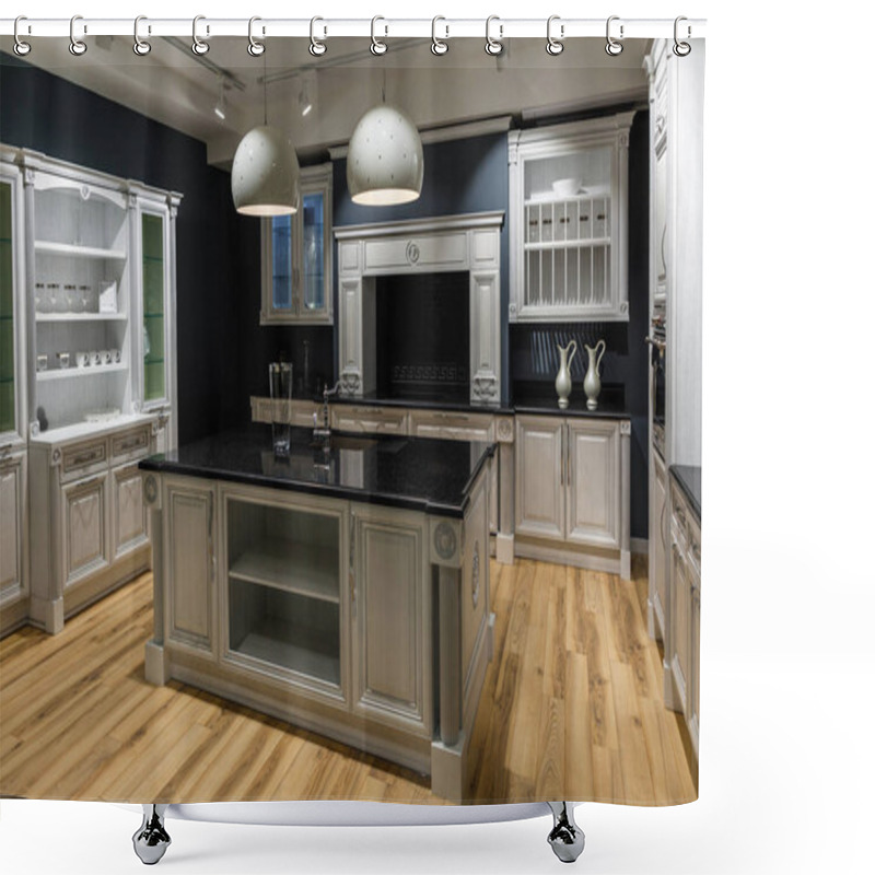 Personality  Renovated Kitchen Interior In Dark Tones Shower Curtains