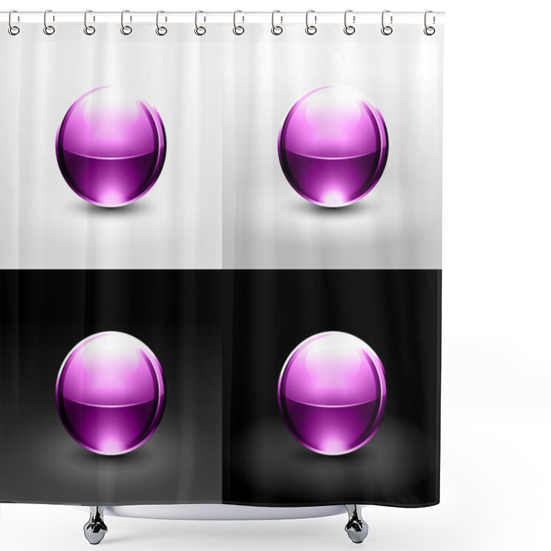 Personality  Pink Ball With Shadow And Glowing On White, Gray And Black Background. Shower Curtains