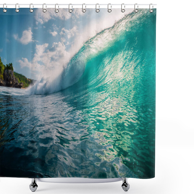 Personality  Surfing Barrel Wave In Ocean. Breaking Wave And Sun Light Shower Curtains