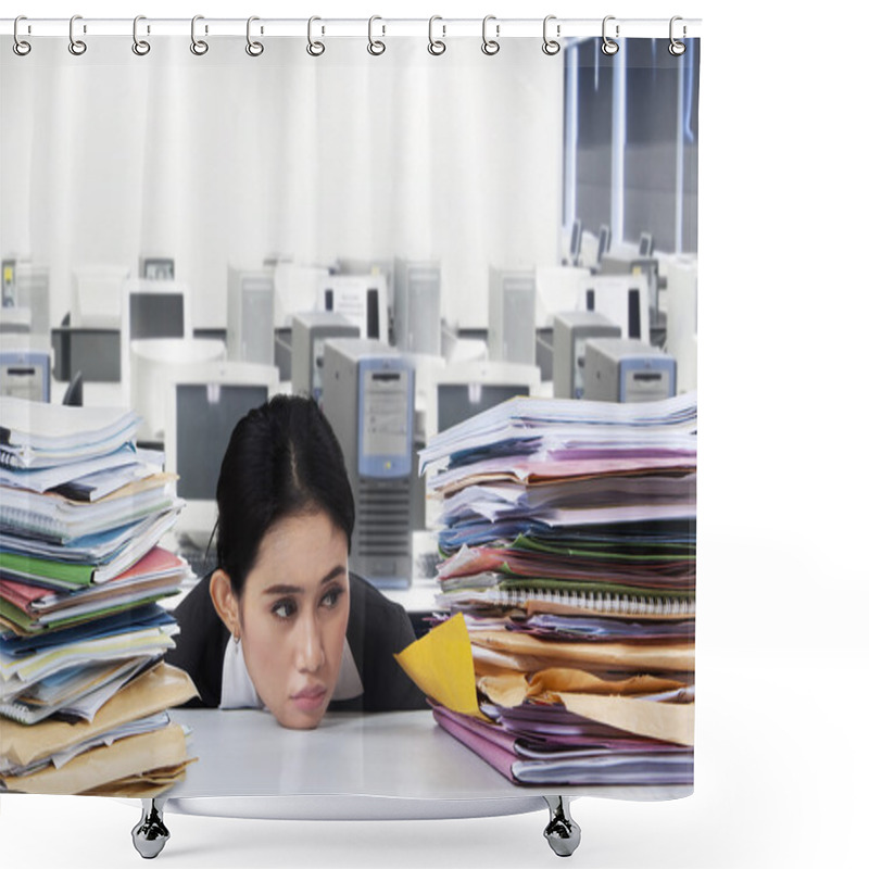 Personality  Bored Entrepreneur Looking At Her Jobs Shower Curtains