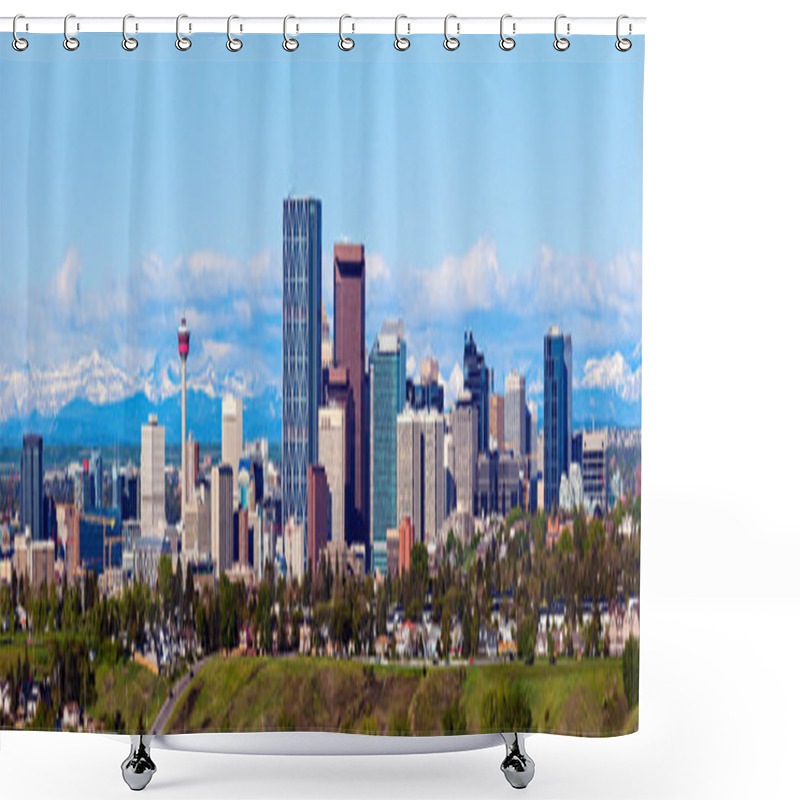 Personality  Panorama Of Calgary And Rocky Mountains Shower Curtains