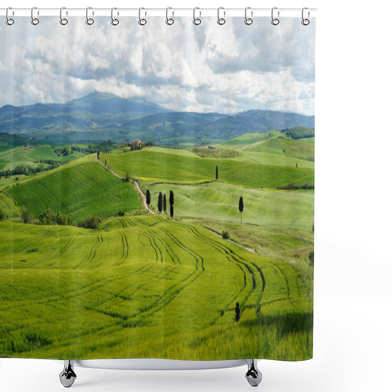 Personality  Tuscany Landscape With Green Hills And Country Road In Val D Orcia, Italy Shower Curtains