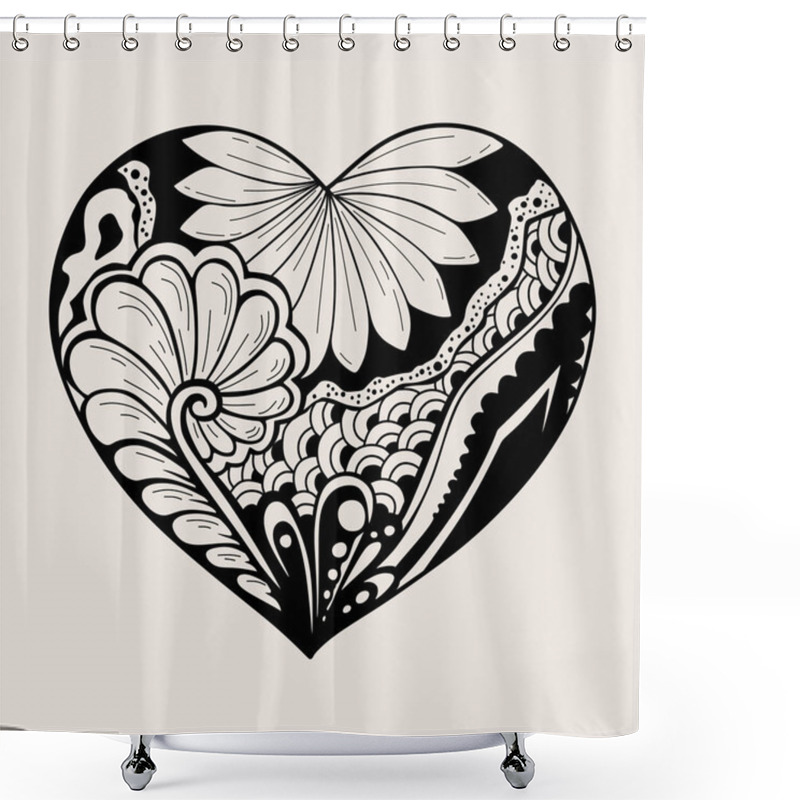 Personality  Black And White Leaves And Curls, In The Form Of Heart Shower Curtains