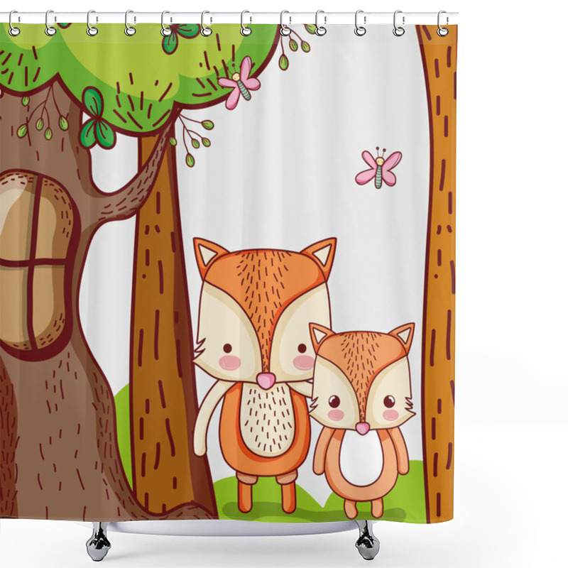 Personality  Cute Foxes Doodles Cartoon Vector Illustration Graphic Design Shower Curtains