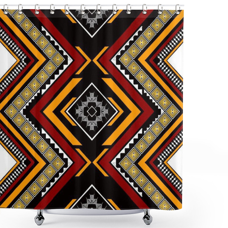 Personality  Indian Ethnic Tribal Fabric Patterns With A Striking Mandala Design On A Red Background,ethnic By A Classic Black Backdrop. This Artwork Highlights Ethnic The Vibrancy And Fun Of Indian Art With Bright, Engaging Colors. Perfect For The Peach Industry Shower Curtains