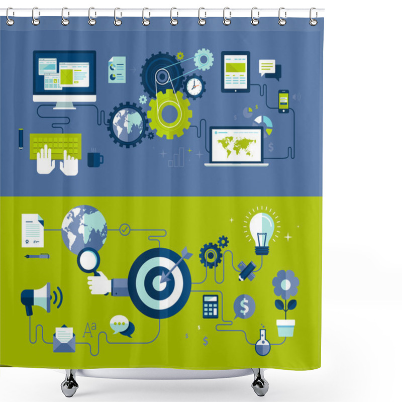 Personality  Flat Design Vector Illustration Concepts Of Responsive Web Design And Internet Advertising Working Process Shower Curtains