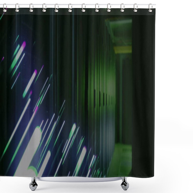 Personality  Data Processing Image Over Server Racks In Dimly Lit Data Center. Technology, Servers, Digital, Networking, Cybersecurity, Infrastructure Shower Curtains