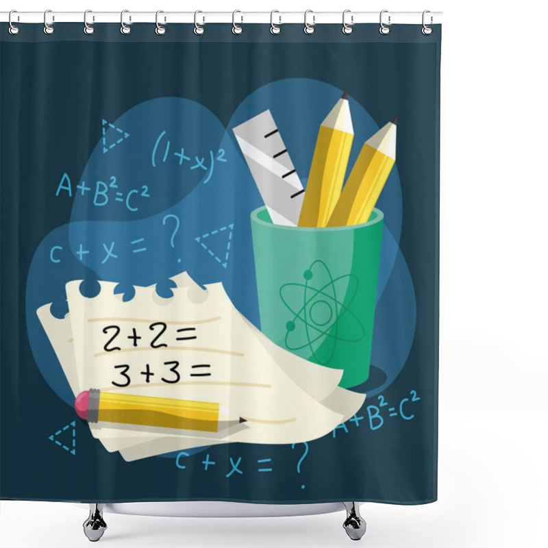 Personality  Cartoon Math Class Concept Background Vector Illustration Shower Curtains