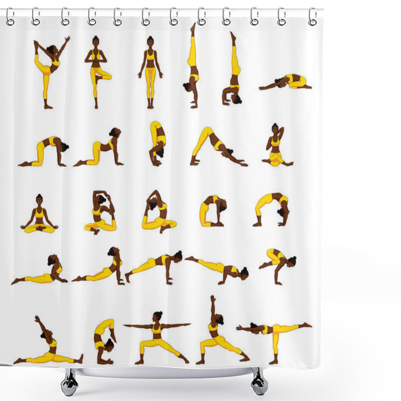 Personality  Women Silhouettes. Collection Of Yoga Poses. Asana Set. Shower Curtains