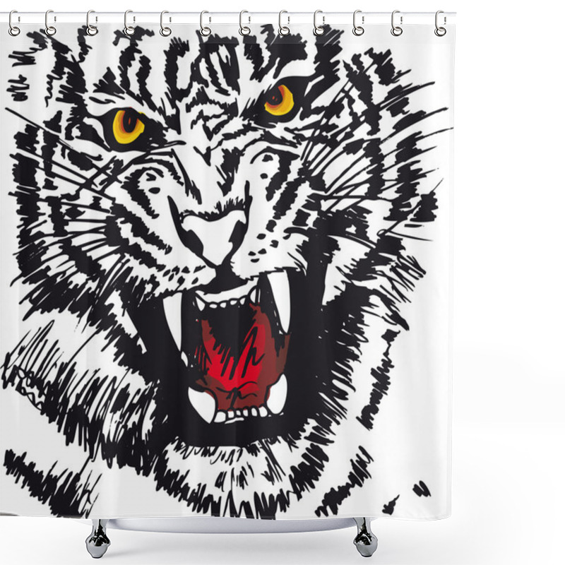 Personality  Sketch Of White Tiger. Vector Illustration Shower Curtains