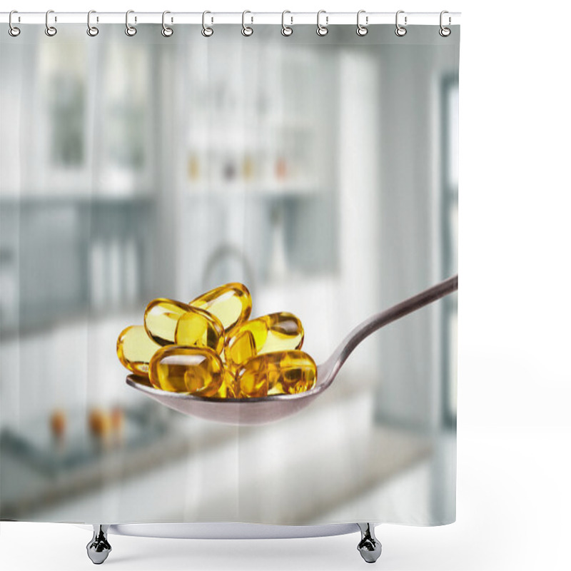 Personality  Spoon Full Of Fish Oil Capsules Shower Curtains