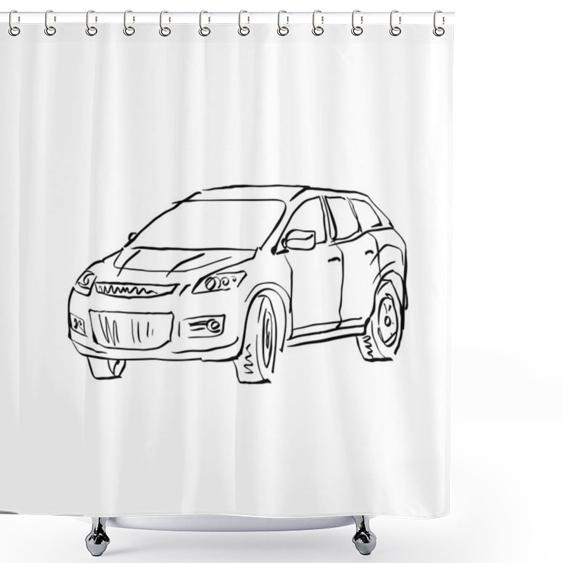 Personality  Black And White Hand Drawn Car  Shower Curtains