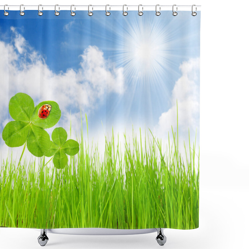 Personality  Fresh Spring Grass With Ladybug. Shower Curtains