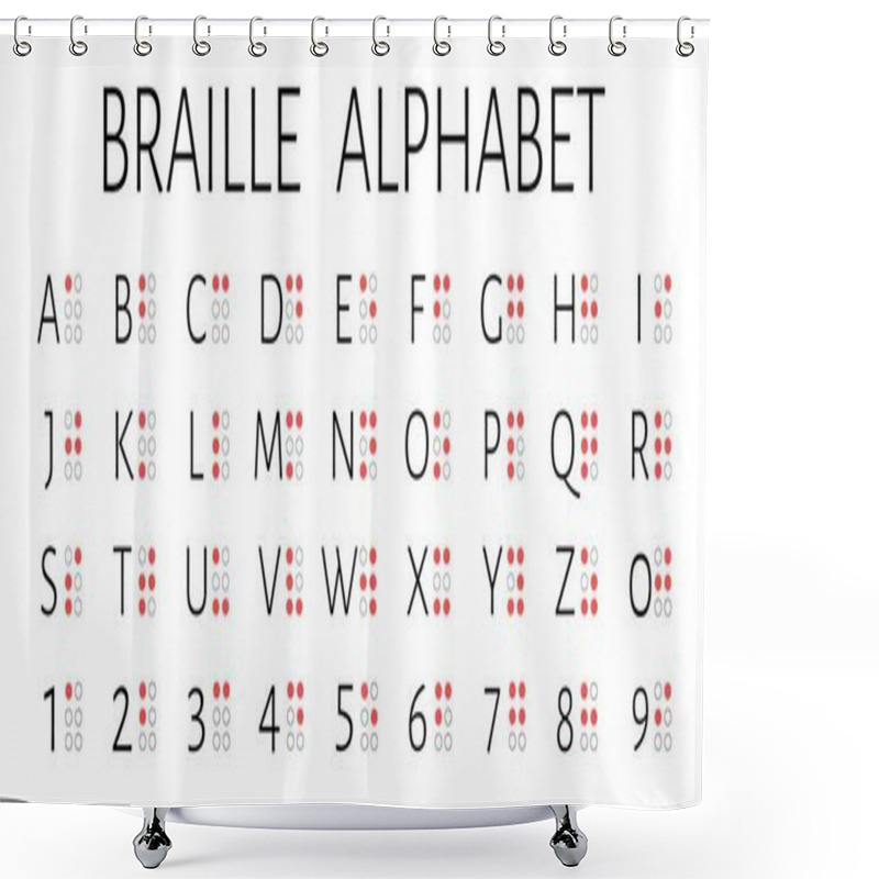 Personality  Braille Alphabet Letters And Numbers, English Version, Isolated On White Background. Vector Illustration Shower Curtains